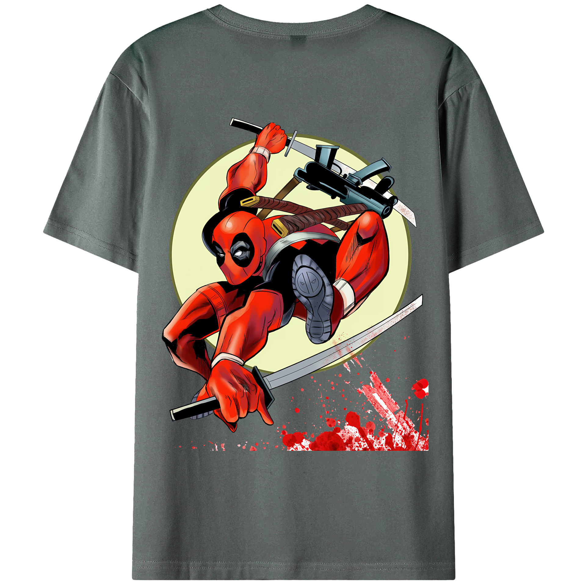 （画像用） Deadpool デッドプール 綿100％ メンズ半袖Tシャツ（バックプリント） 通気性